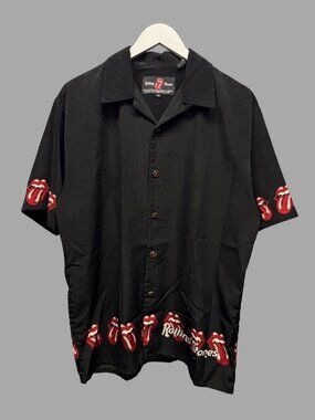 The Rolling Stones Tongue Logo Print Bowling Shirt Sz M Vintage 2002 Dragonfly